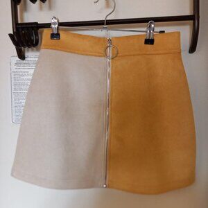 ZARA cream and yellow mini skirt, faux suede, size S, NEW